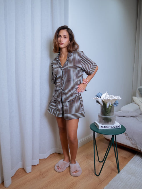 Mocha Stripe PJ Set 🎀